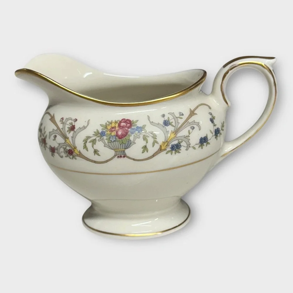 Lamberton Ivory China Sugar Bowl‎ w/ Lid & Creamer Set Dorothea VTG Made in USA